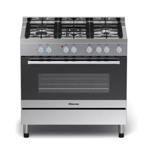 Hisense Free Standing Cooker, 90*60CM, 4 Gas Burners, 2 Electric Burners, Electric Oven, Glass Lid (Model No: HF942GEES)