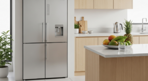 Midea 310L Double Door Refrigerator + Water Dispenser | Stainless Steel (Model No: MDRB424FGF02)